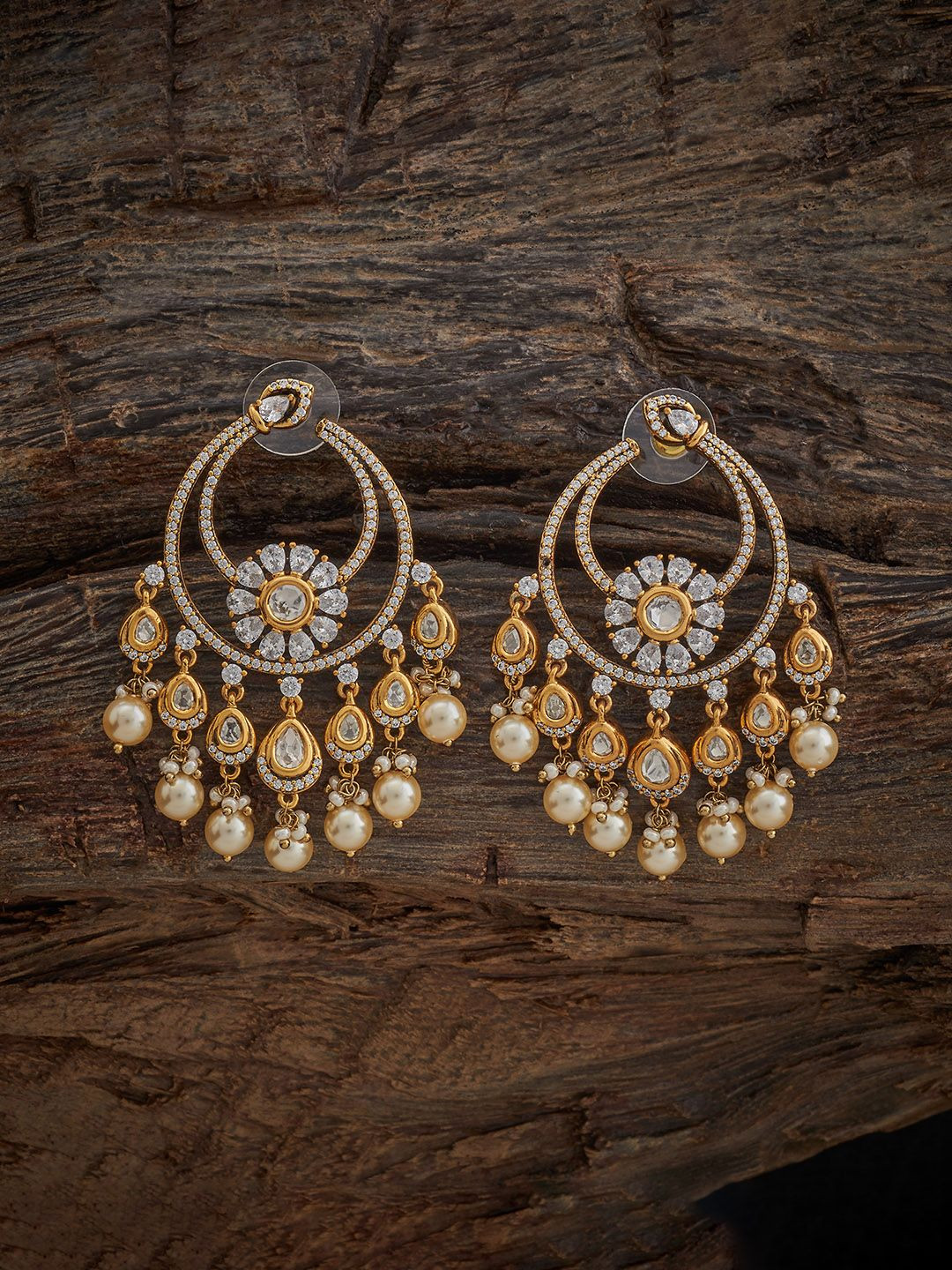 Kushal's Fashion Jewellery Embellished Bridal Victorian-Plated Kundan Crescent Earrings