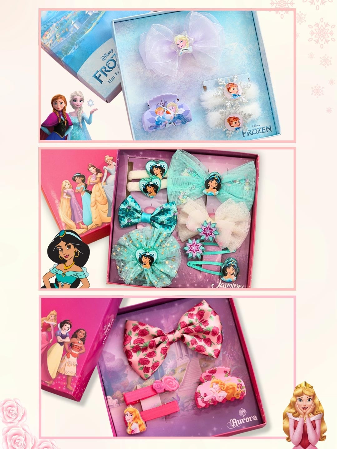 Disney By Yellow Bee Girls Elsa, Aurora & Princess Jasmine Hair Accessory Combo