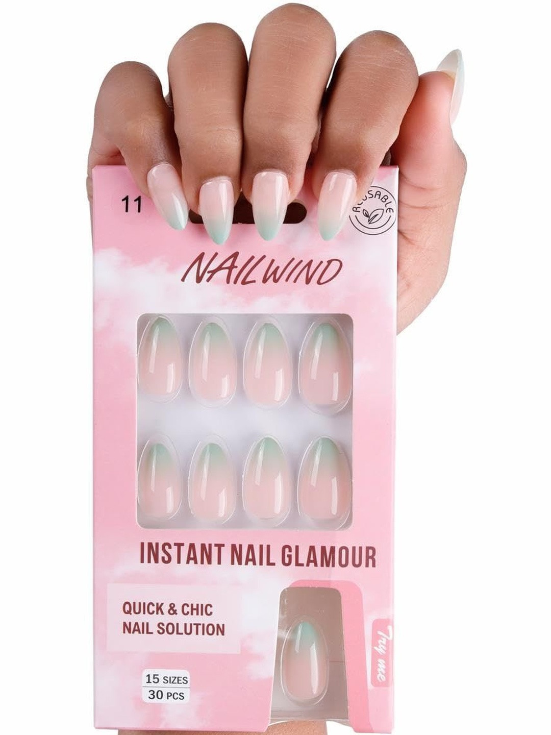 NAILWIND Set Of 30 Ombre Press On Nails - Mint Green - 11