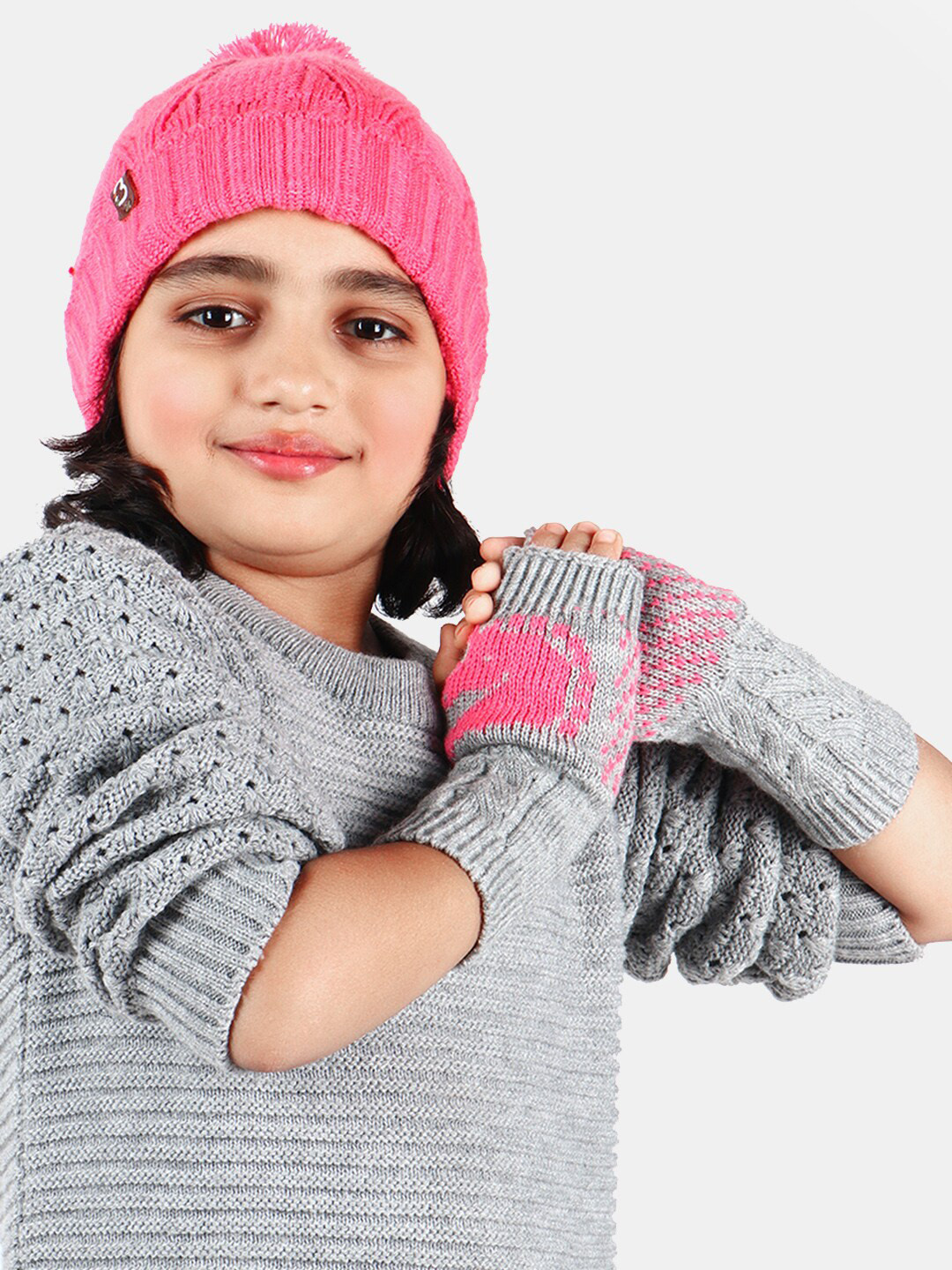 Bharatasya Kids Pack of 2 Acrylic Cap & Thermal Mittens