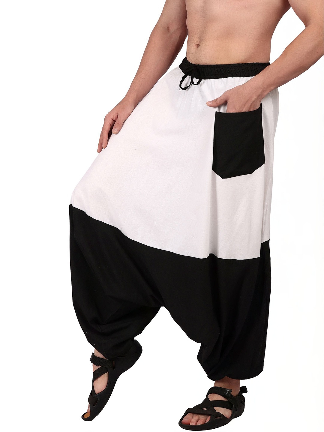 WHITEWHALE Unisex Loose Fit Clourblocked Cotton Harem Pants