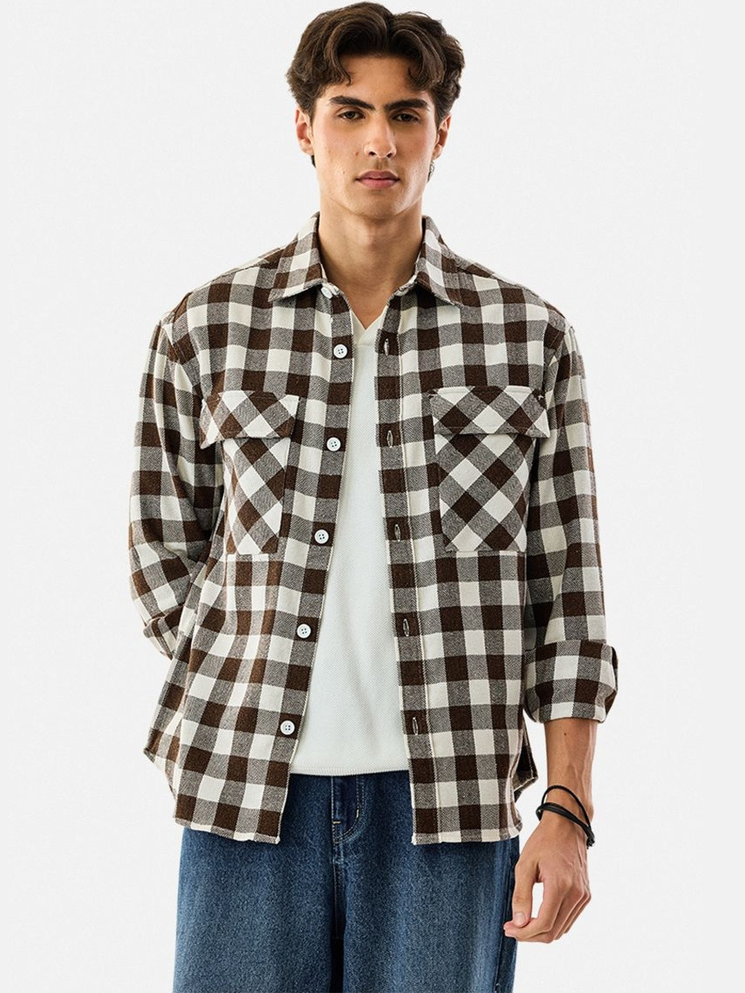 Snitch Checked Cotton Long Sleeves Relaxed Fit Shirt