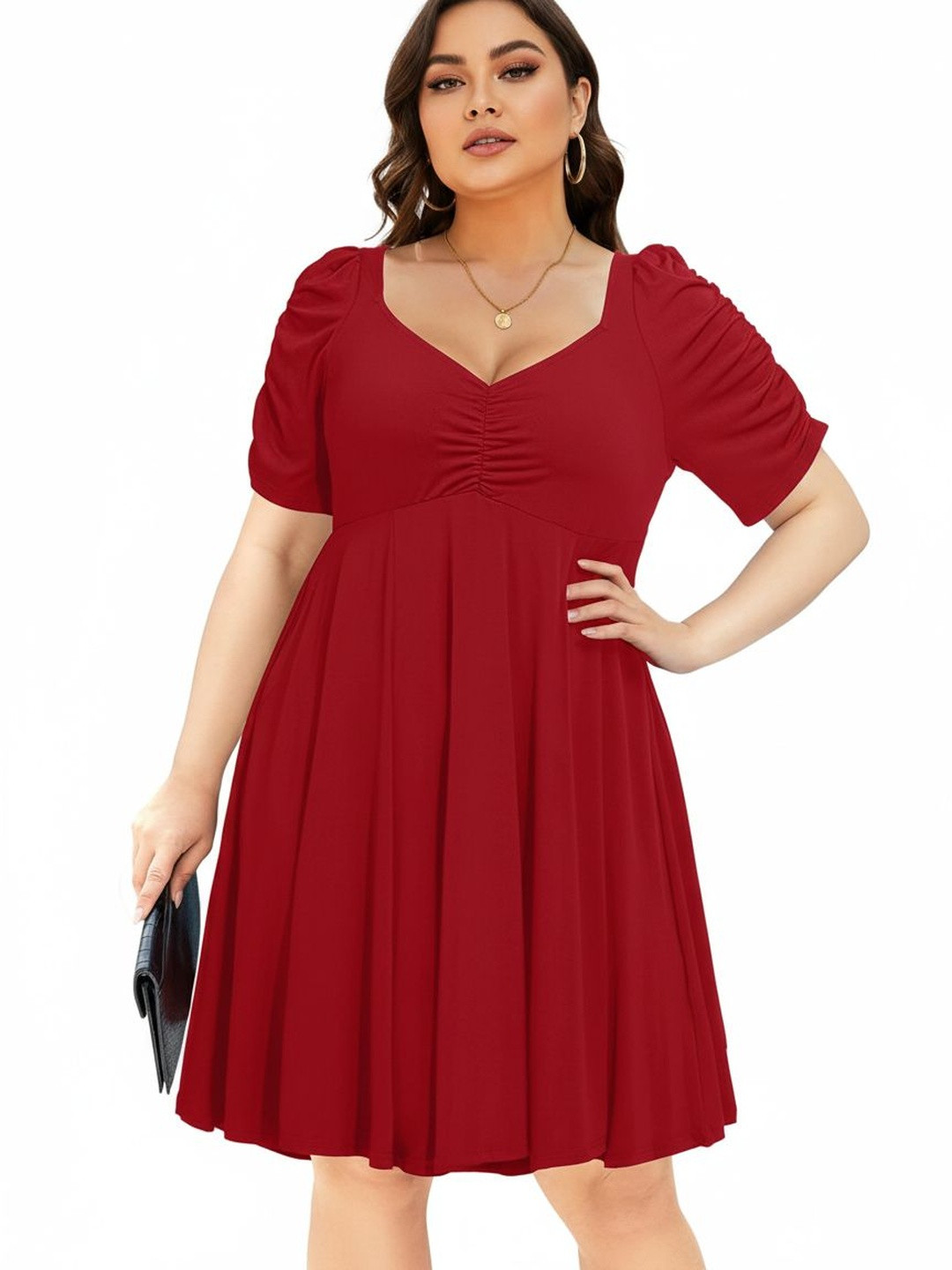 C4D Puff Sleeve Fit & Flare Dress