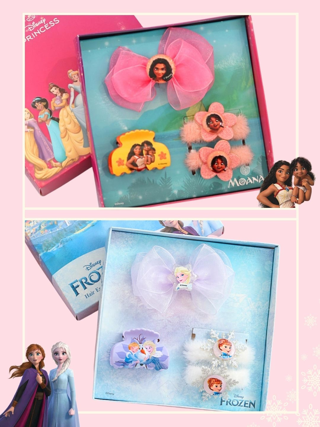 Disney By Yellow Bee Girls Set of 8 Moana & Frozen Hair Accessory Set