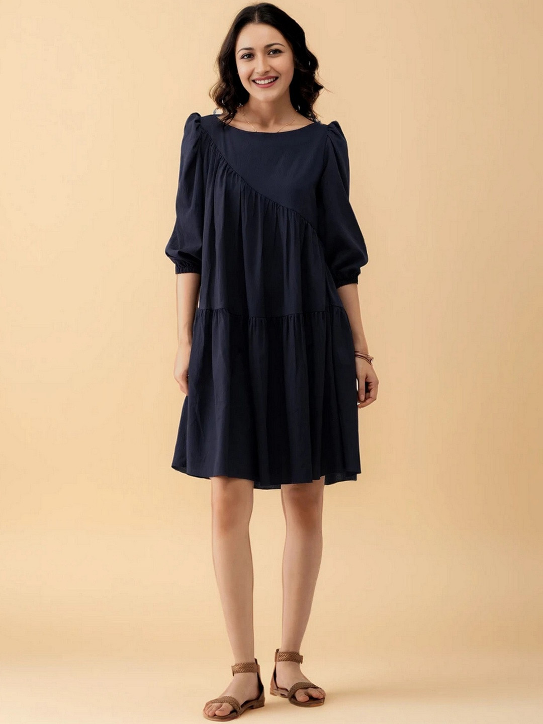 all about you Puff Sleeve Crepe Fit & Flare Dress