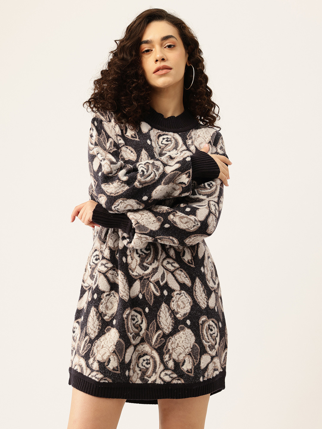 APSLEY Floral Design Mini Sweater Dress