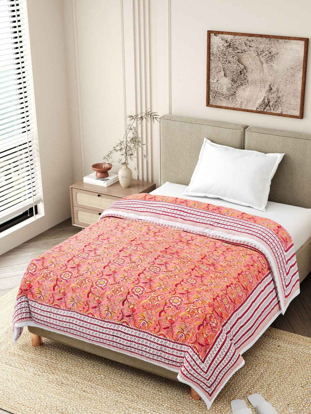 The Craft Monk Floral Printed Mild Winter Pure Cotton Single Bed Quilt