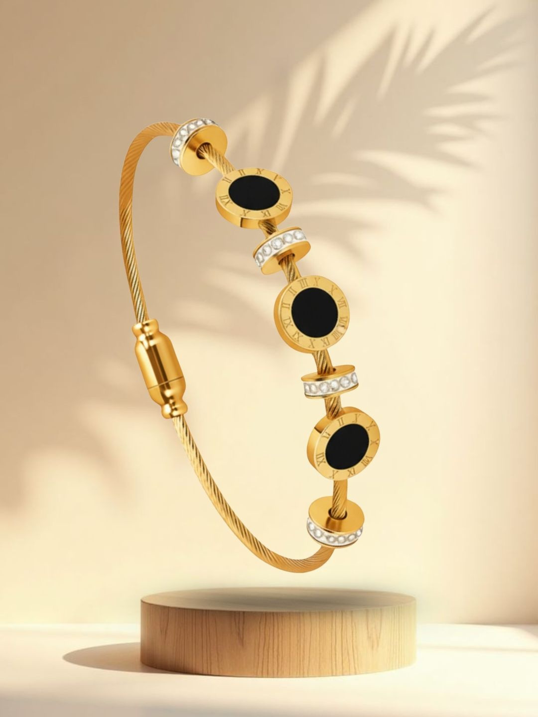 RKB Sales Women Cubic Zirconia Antique Gold-Plated Cuff Bracelet