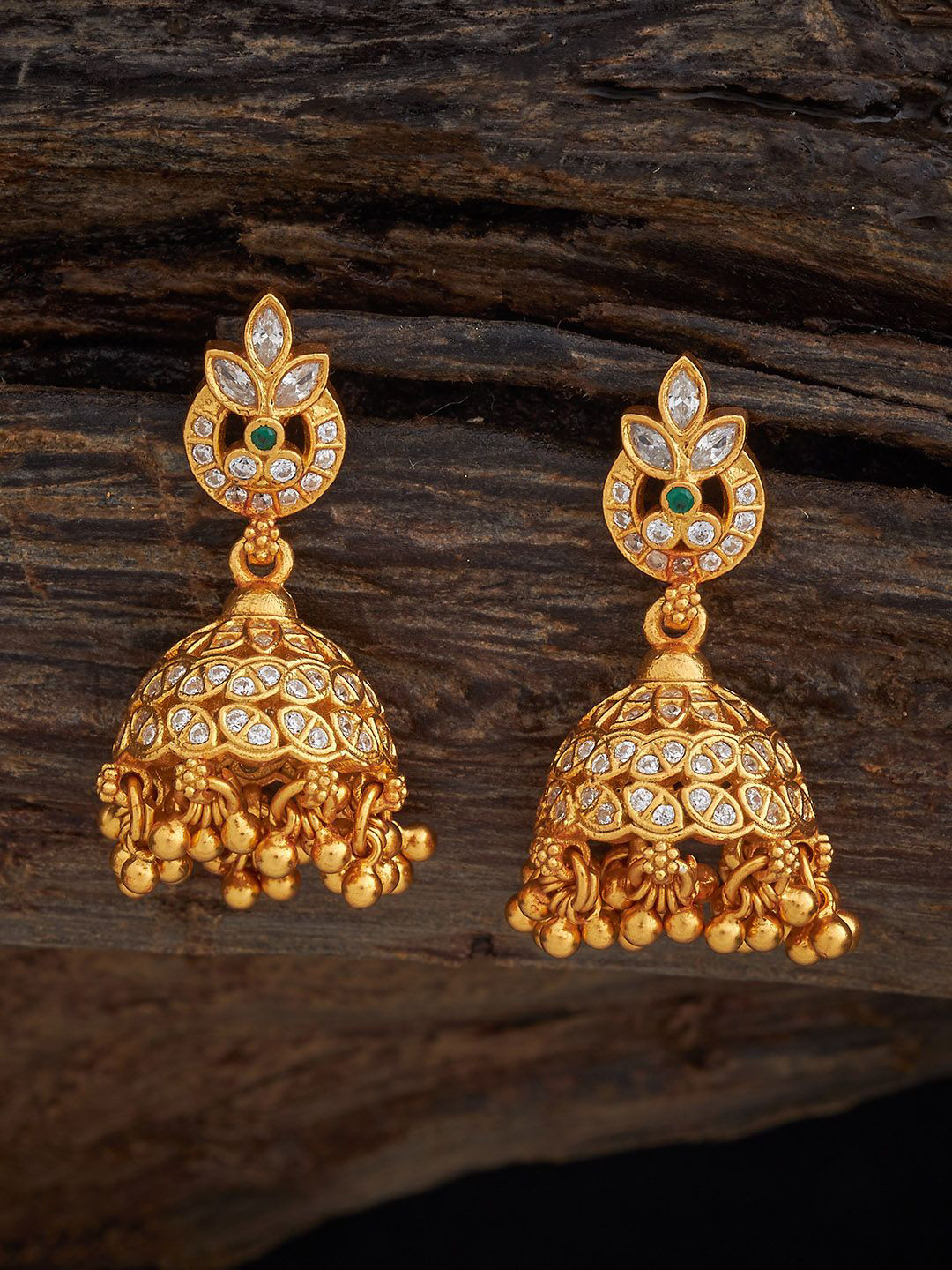 Kushal's Fashion Jewellery Embellished Bridal 92.5 Gold-Plated Dome Temple Jhumkas