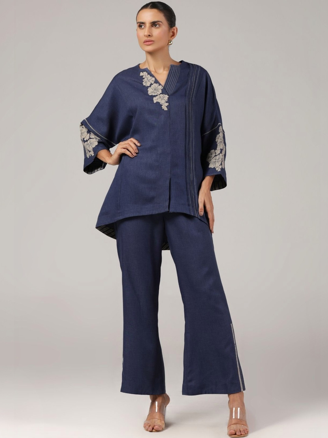 Truly Sma Embroidered Top With Trousers Co-Ords