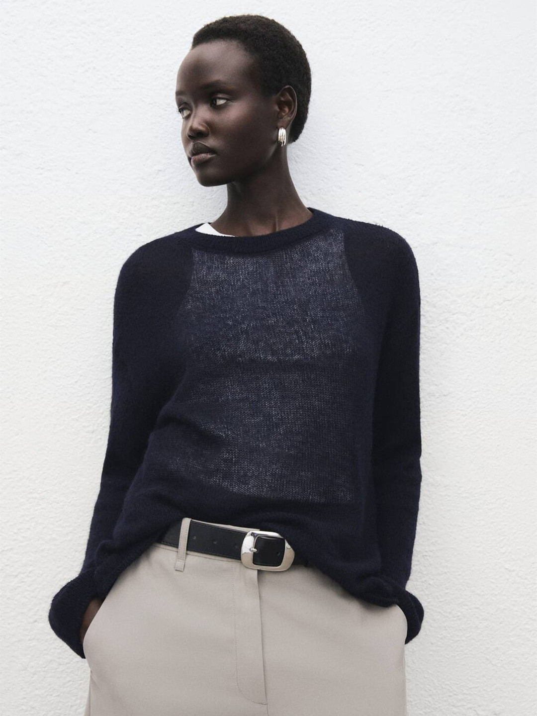 MANGO Round Neck Semitransparent Longline Pullover