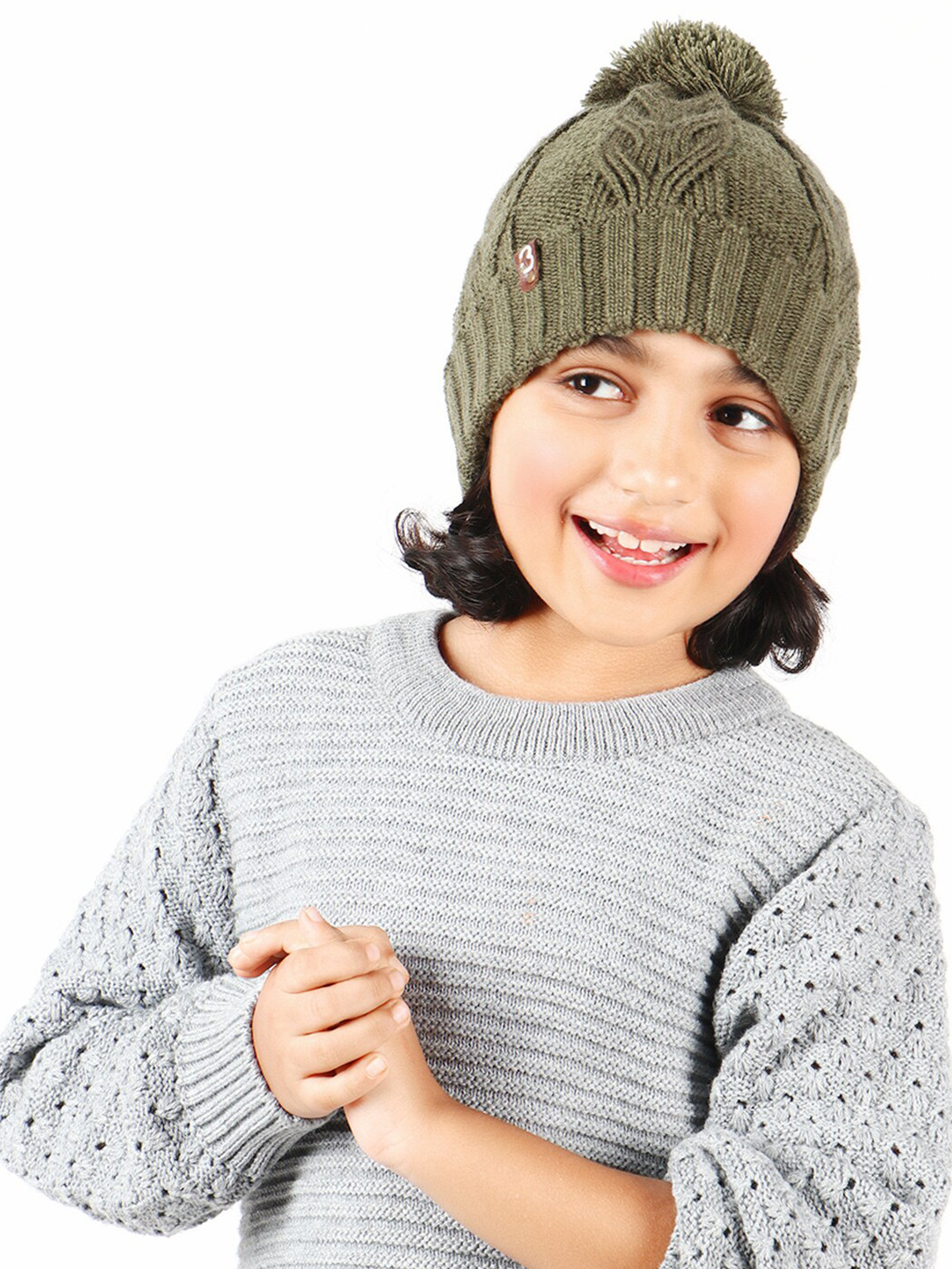 Bharatasya Kids Olive Green Acrylic Beanie