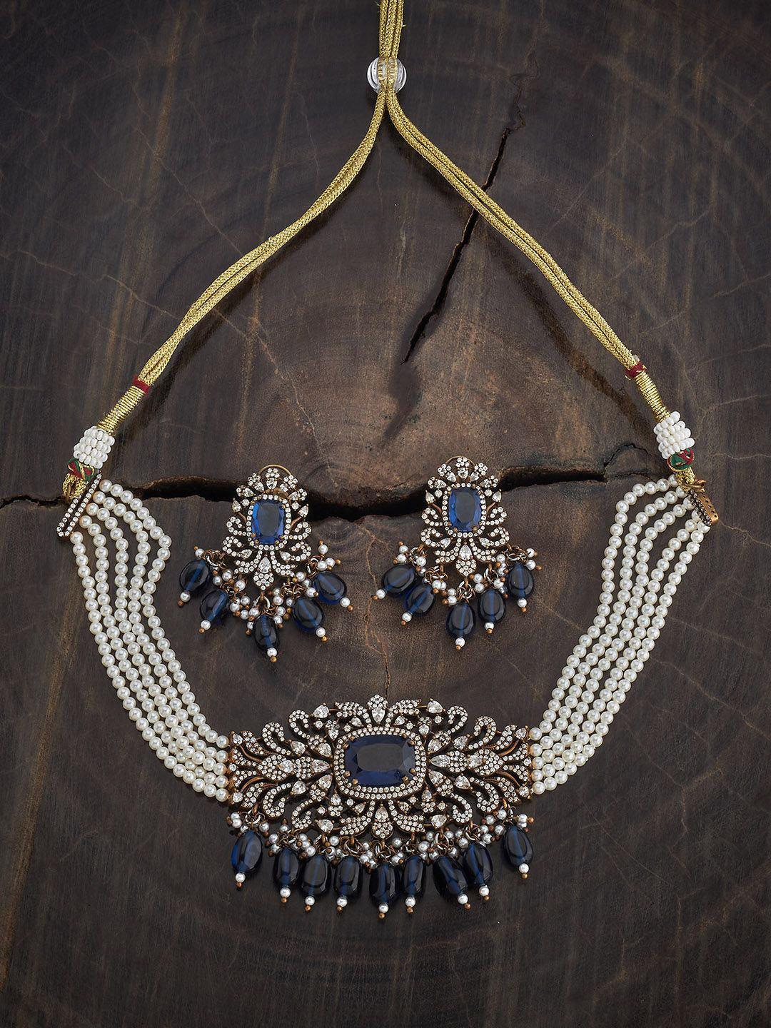 Kushal's Fashion Jewellery    Sapphire Victorian-Plated Zirconia-Studded Jewellery Set