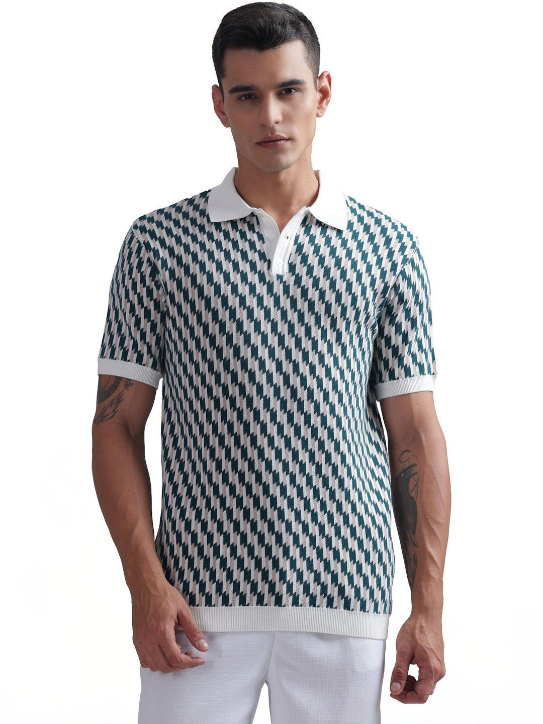 BUSA Men Printed Polo Collar Organic Cotton T-shirt