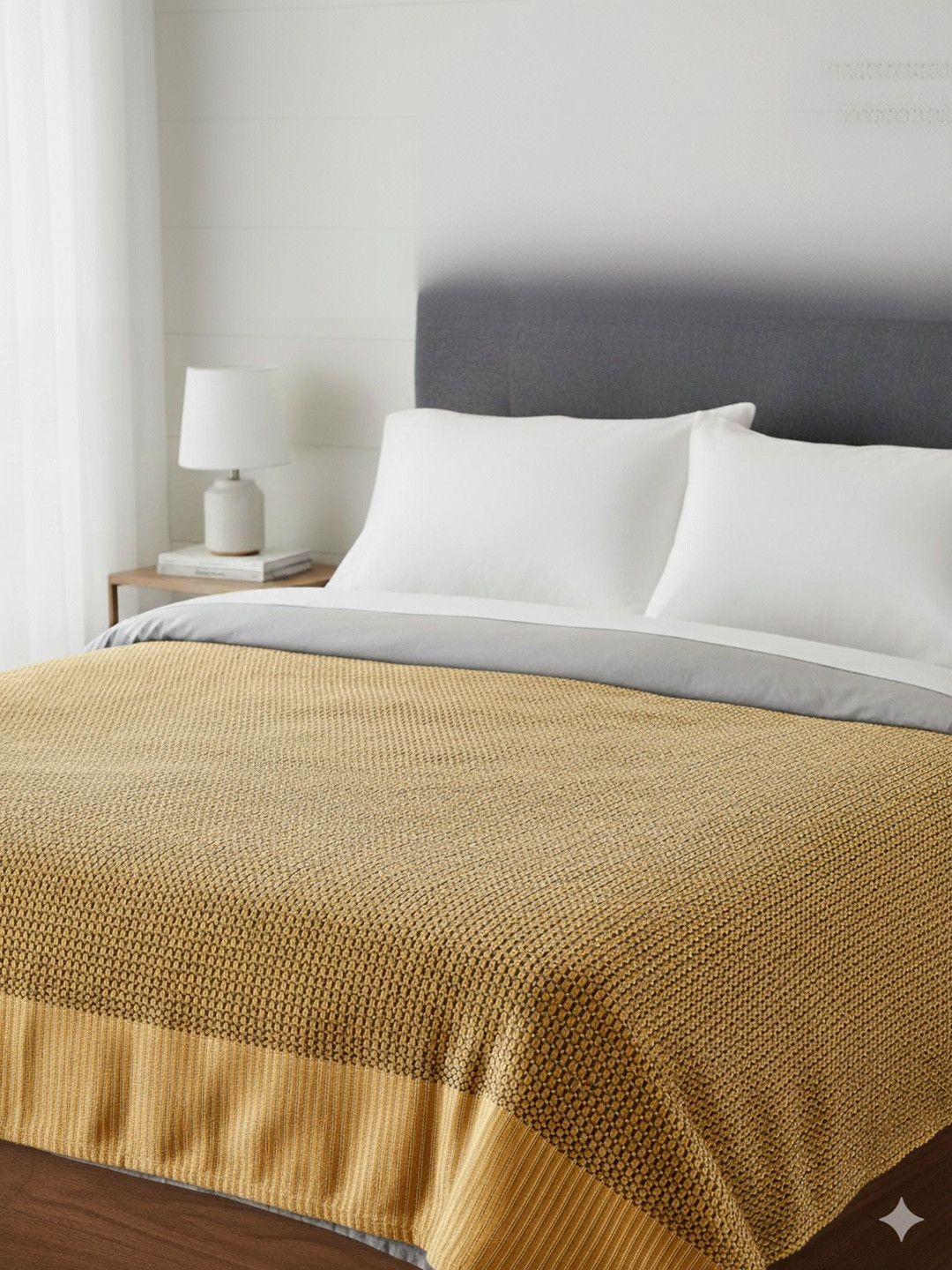 Tharunsha Elite Yellow & Mustard Geometric Pure Cotton AC Room 150 GSM Blanket