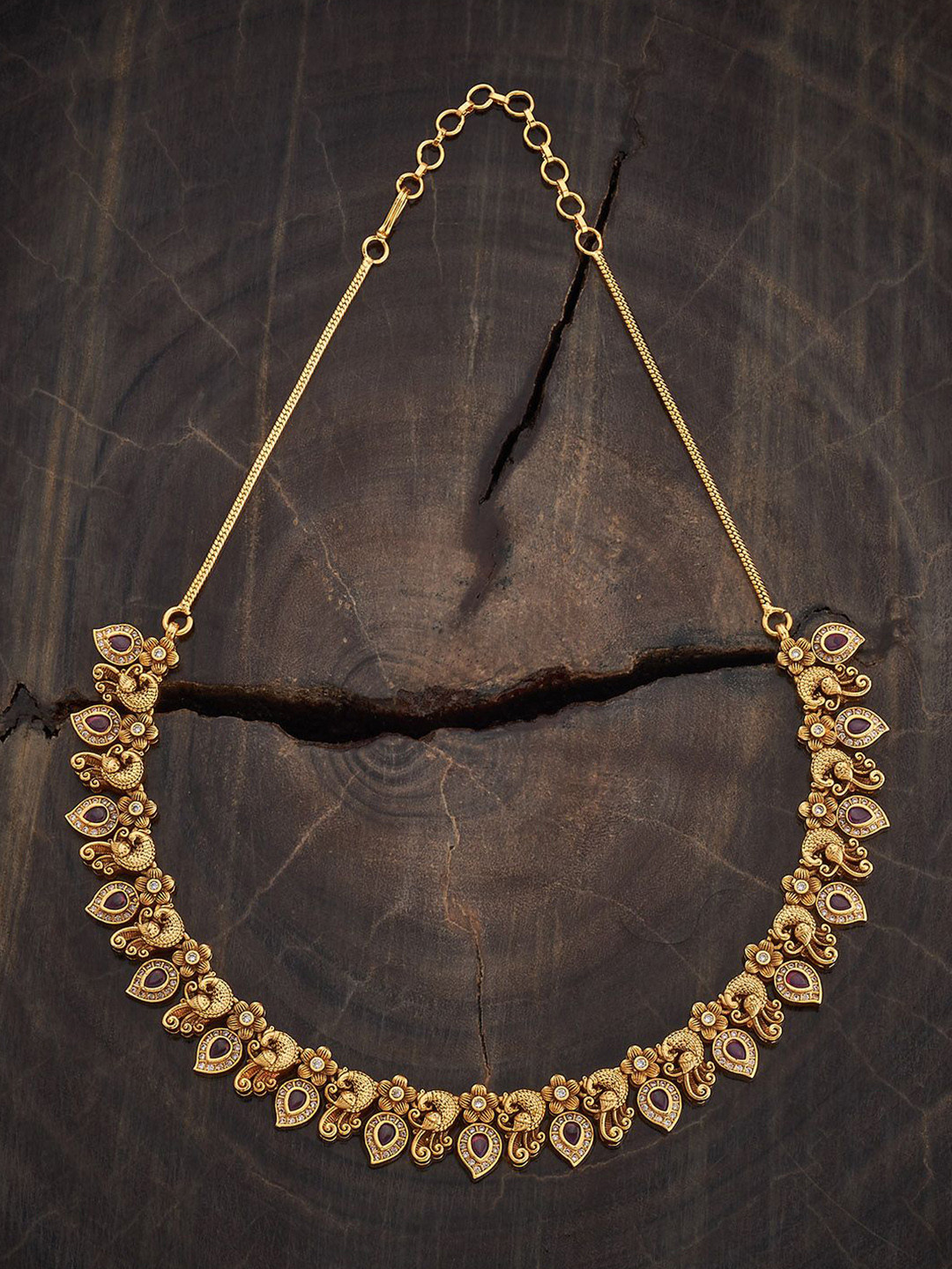 Kushal's Fashion Jewellery  Copper Ruby-Green Gold-Plated Antique Necklace