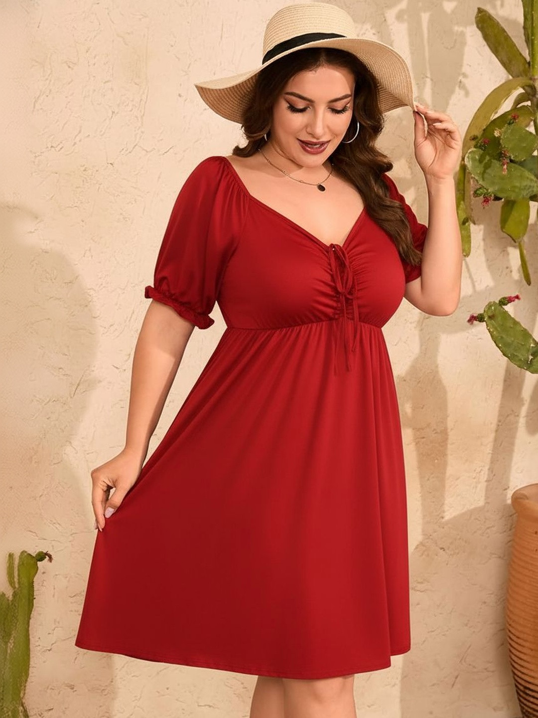 C4D Puff Sleeve Fit & Flare Dress