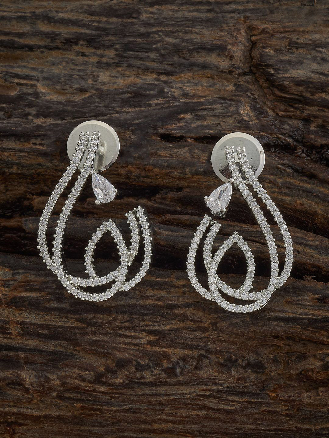 Kushal's Fashion Jewellery Rhodium-Embellished Bridal Zircon Party Classic Half Hoops