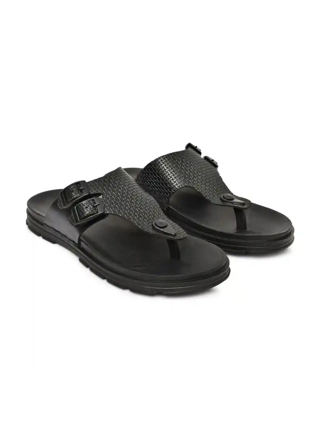 DISPATCH Men Textured Open Toe Flats with Buckles