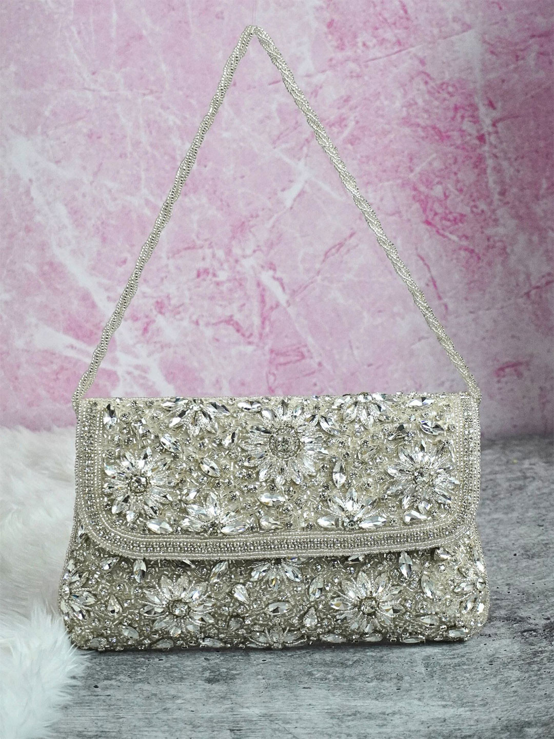 OSTY Embroidered Envelope Clutch with Button Closure