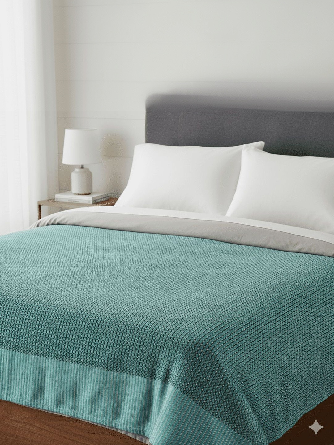 Tharunsha Elite Green & Turquoise Blue Geometric AC Room 150 GSM Blanket