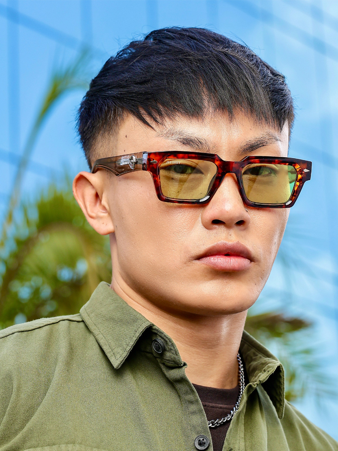 RESIST EYEWEAR Unisex Square UV Protected Lens Sunglasses DEFENDER GREEN BROWN