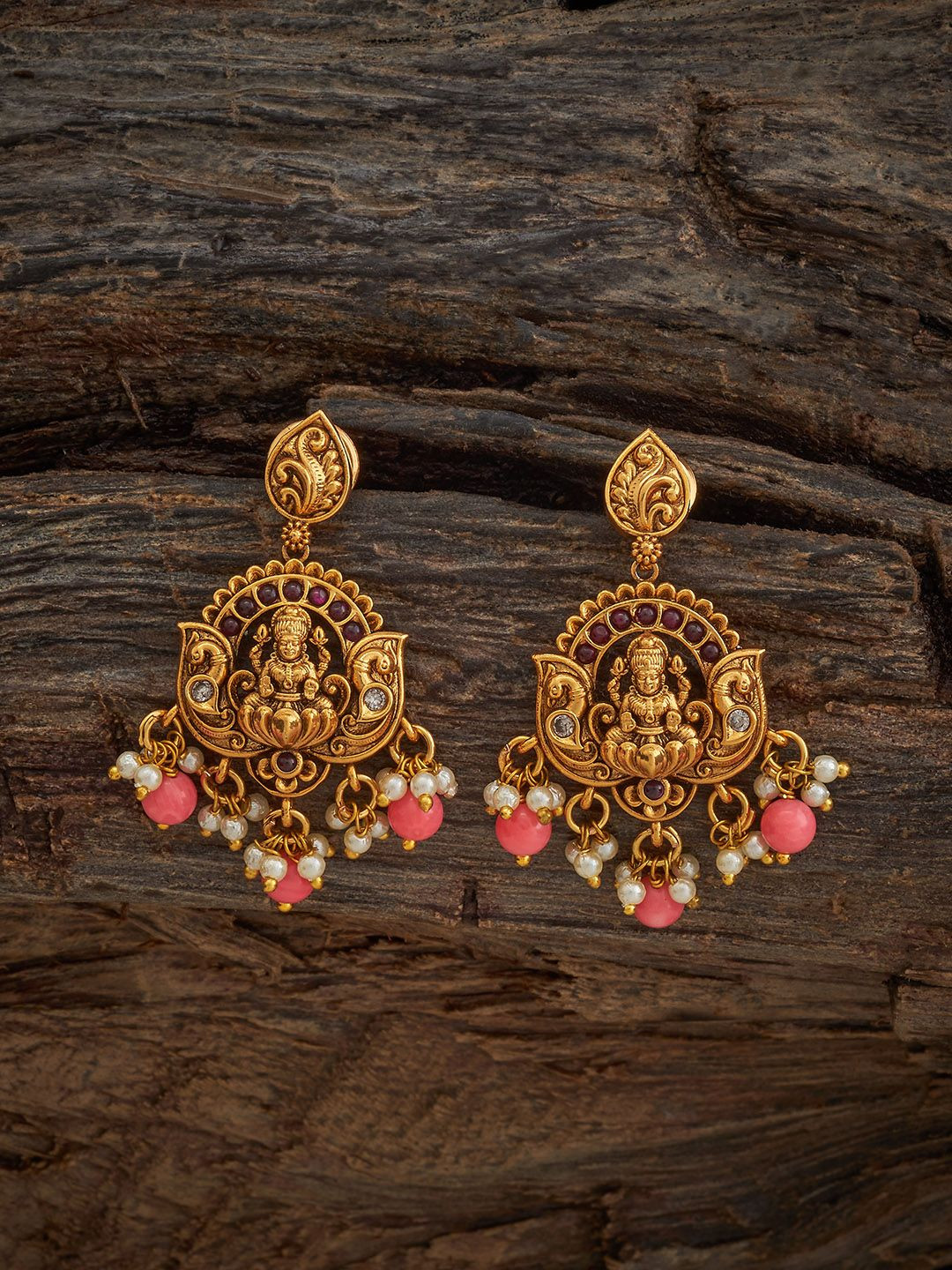 Kushal's Fashion Jewellery Gold-Plated Zircon Studded & Beaded Ethnic Antique DropEarrings