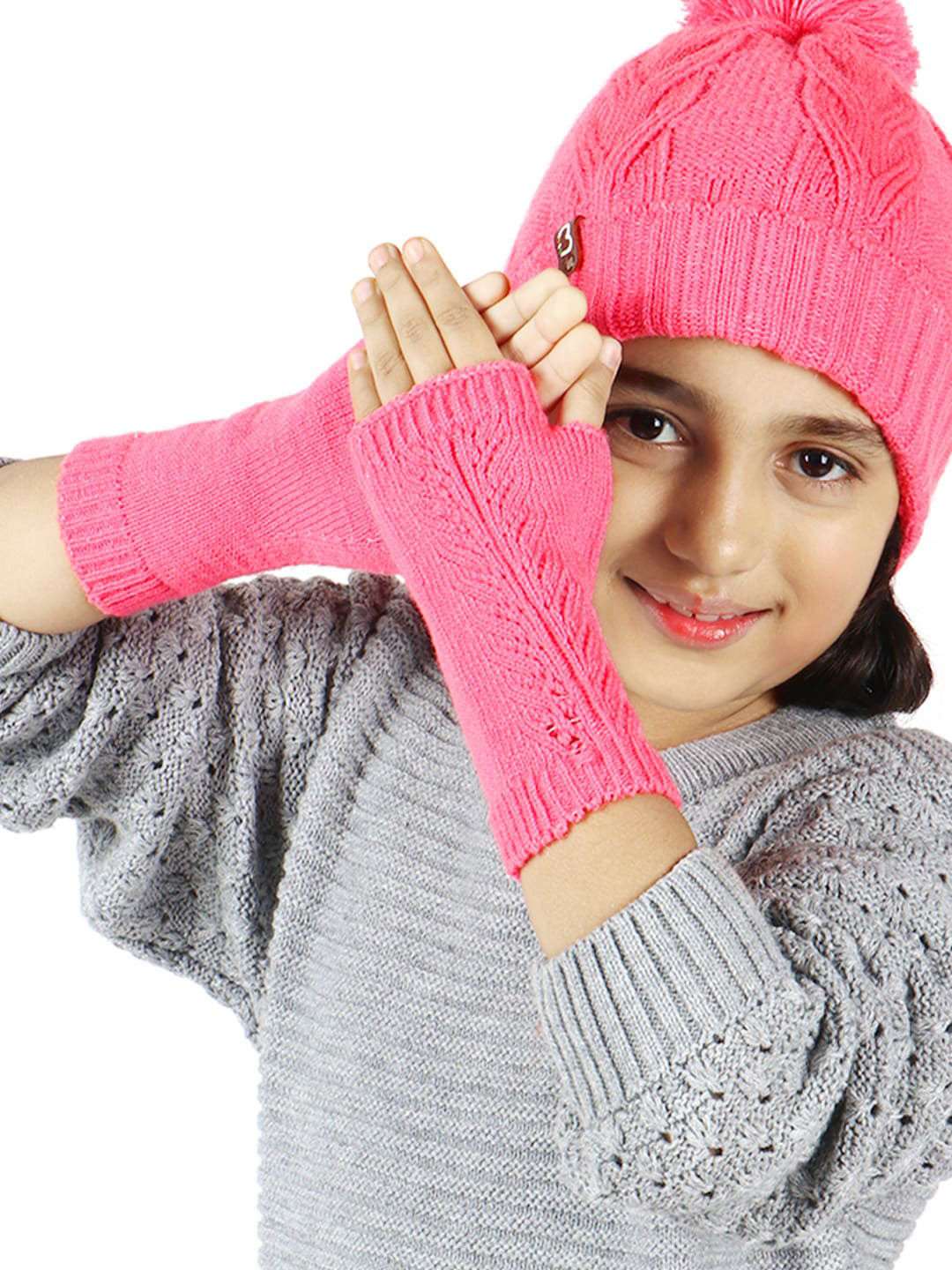 Bharatasya Kids Pink Patterned Hand Gloves