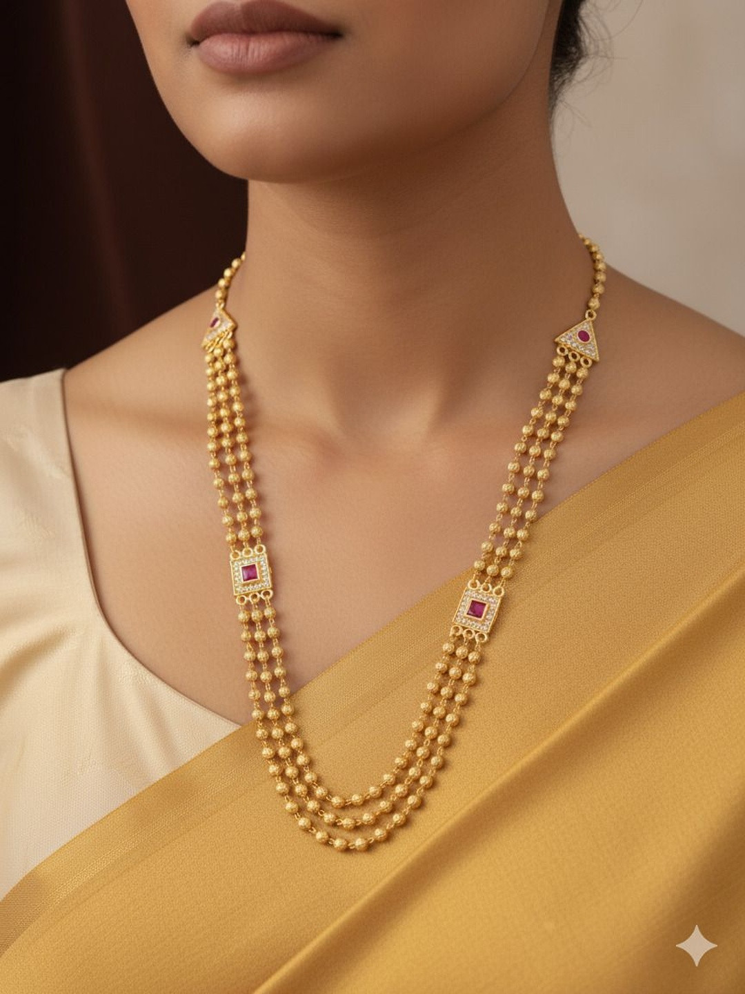 Shrinathji Imitation Brass Gold-Plated AD Diamond Studded Layered Square Necklace