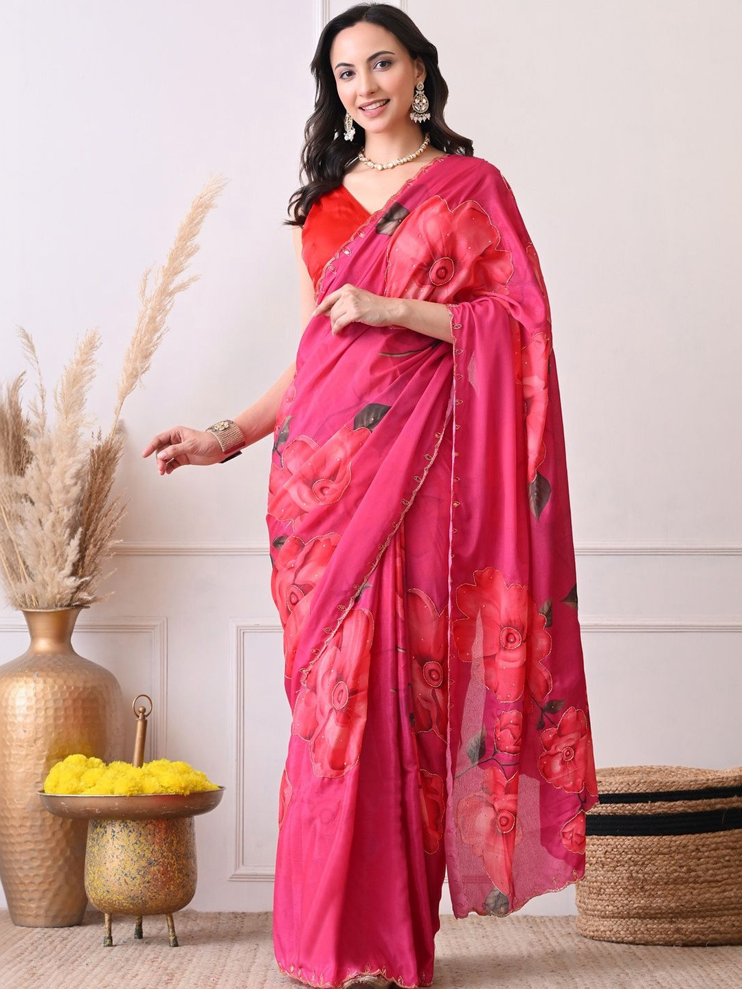 House of Chiffon Floral Poly Georgette Saree