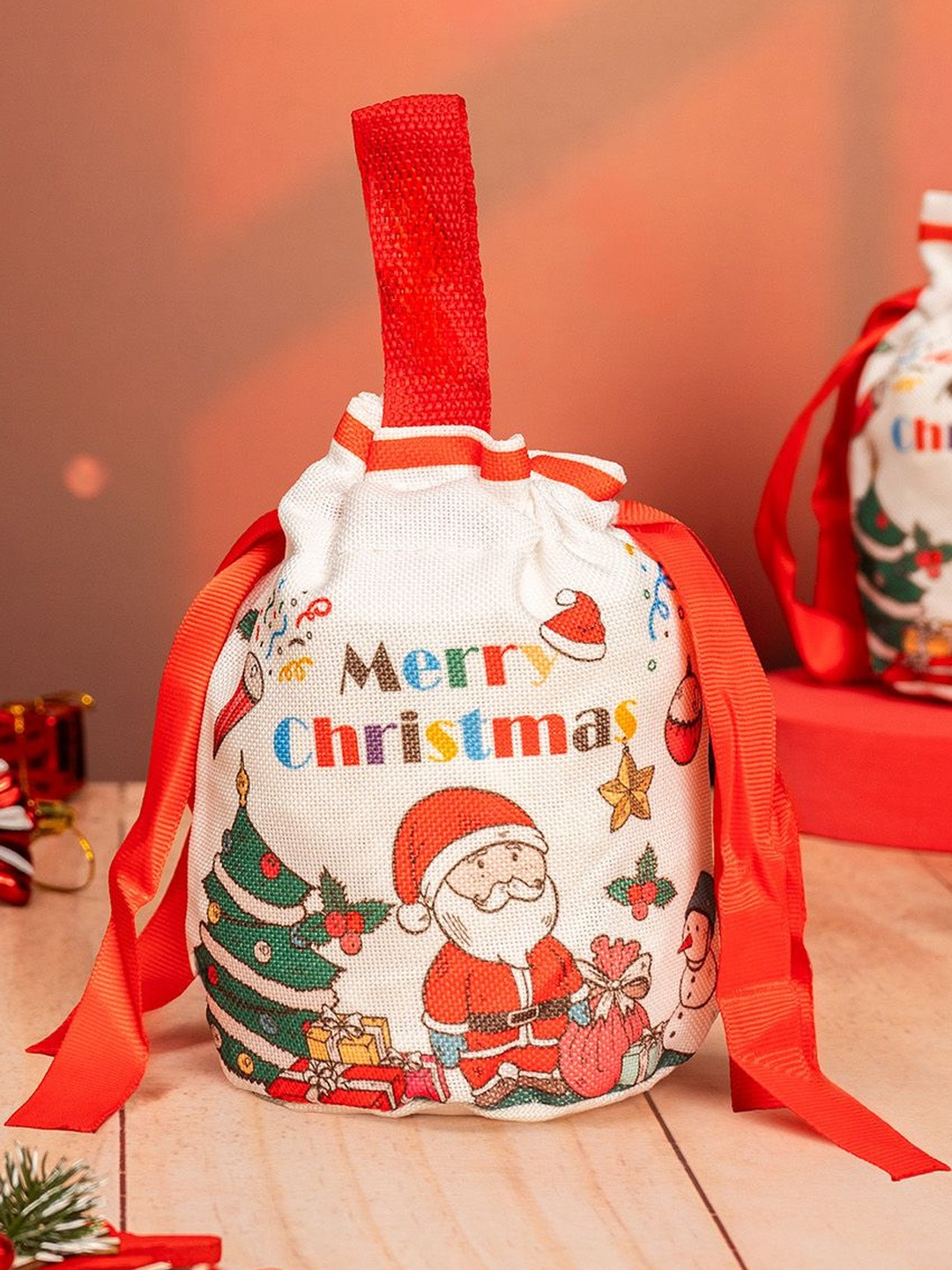 The Zappy Box Textured Gift Bag Christmas Decor with Drawstring Closure