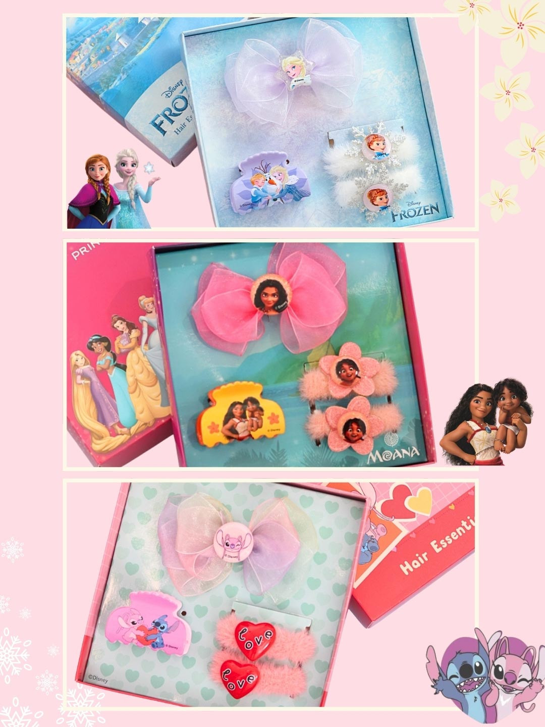 Disney By Yellow Bee Girls Frozen, Stitch & Moana Hair Accessory Set