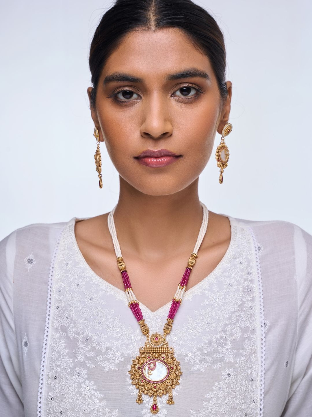 CAO Jewellery Women Brass Antique Necklace and Earrings With Maang Tika Jewellery Set