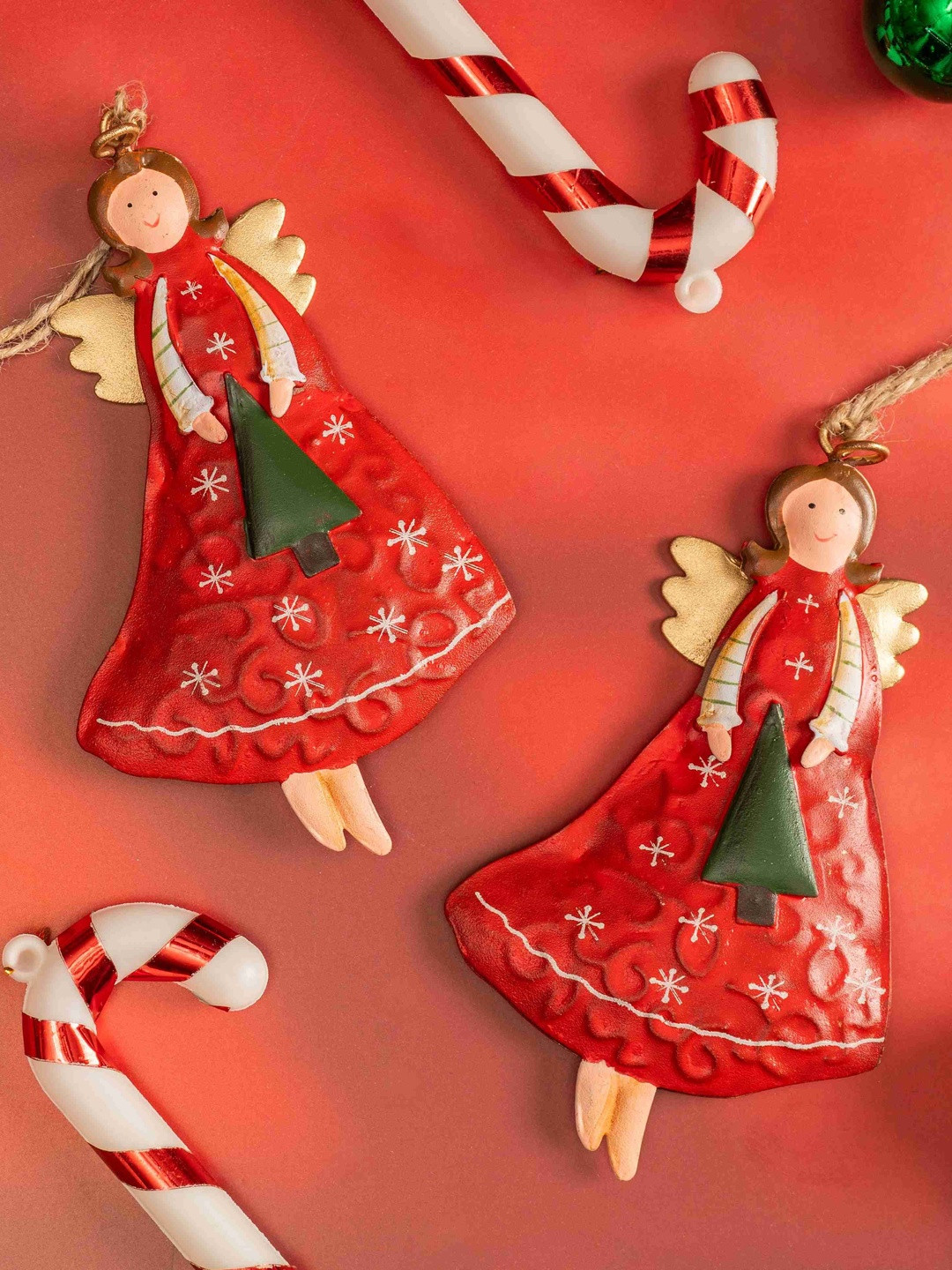 The Zappy Box 2-Pcs Red Metal Fairy Decorative Hangings Festive Decor