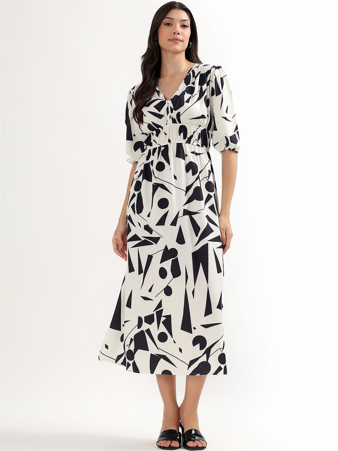 PELLE LUXUR Print Georgette Fit & Flare Midi Dress