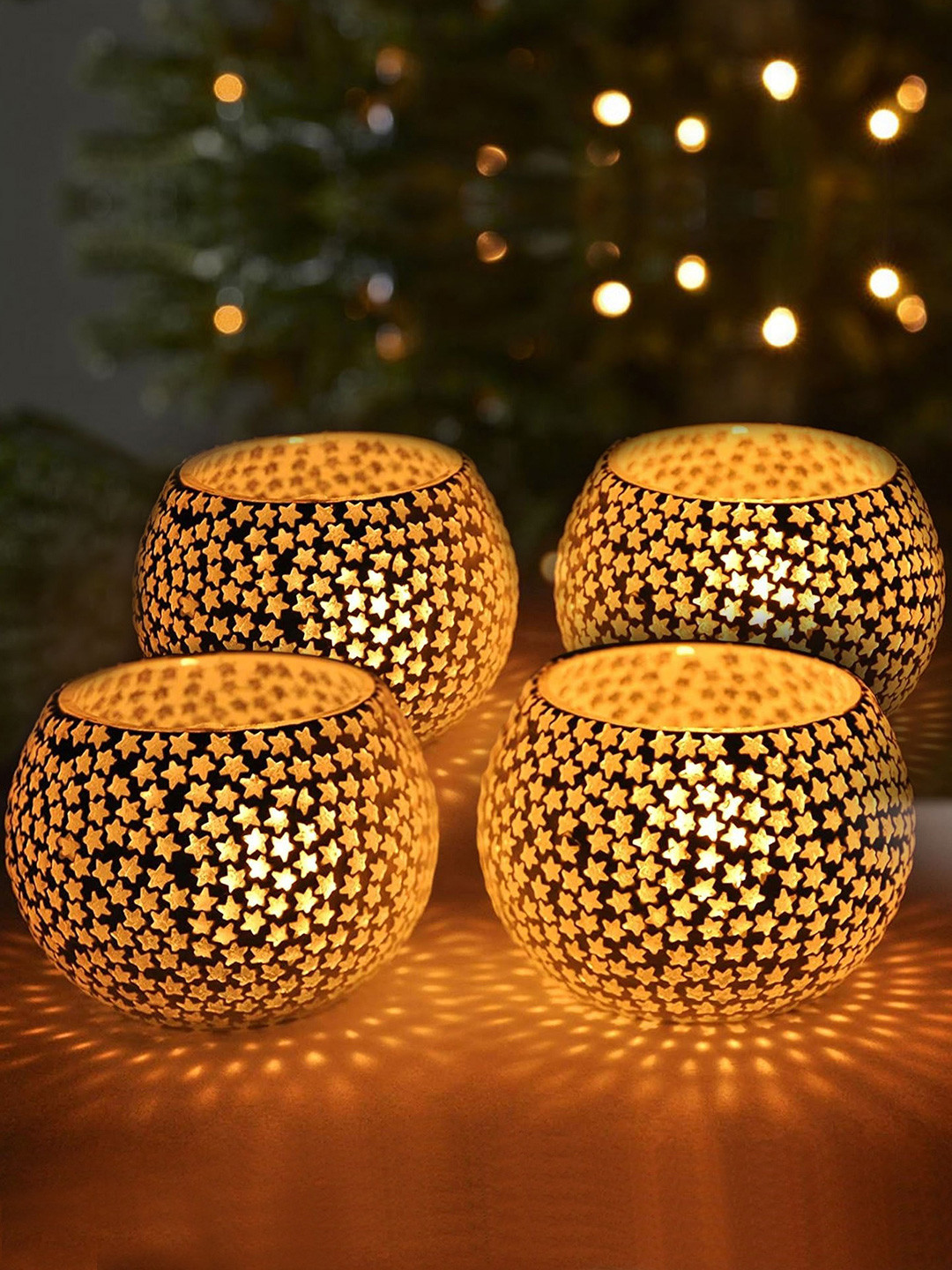 TIED RIBBONS Pack of 4 Glass Tealight Candle Holder