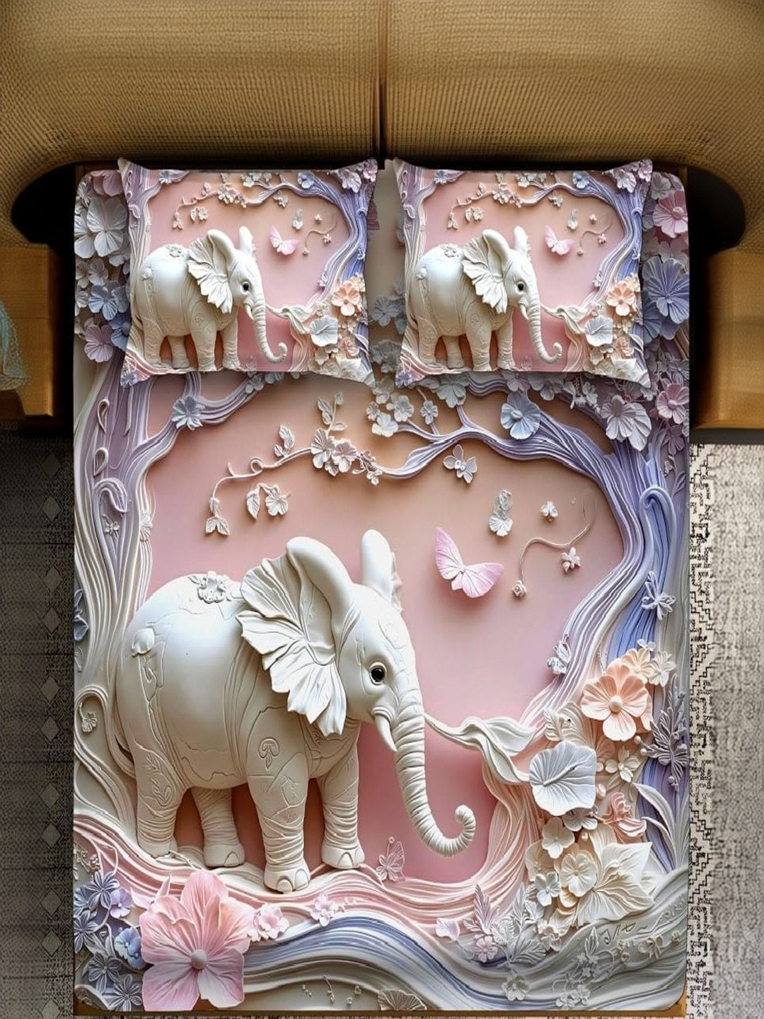 MAA HOME CONCEPT Pink Graphic 400 TC Queen Bedsheet with 2 Pillow Covers