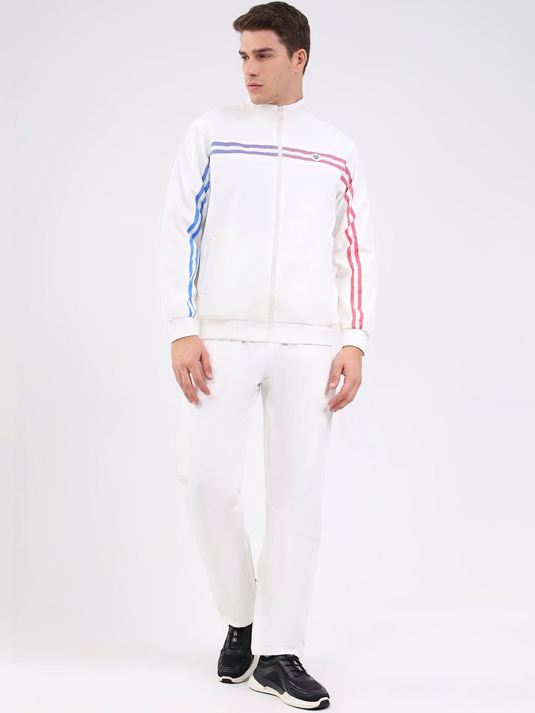 Monte Carlo Men Striped Mock Collar Full Sleeve Tracksuit