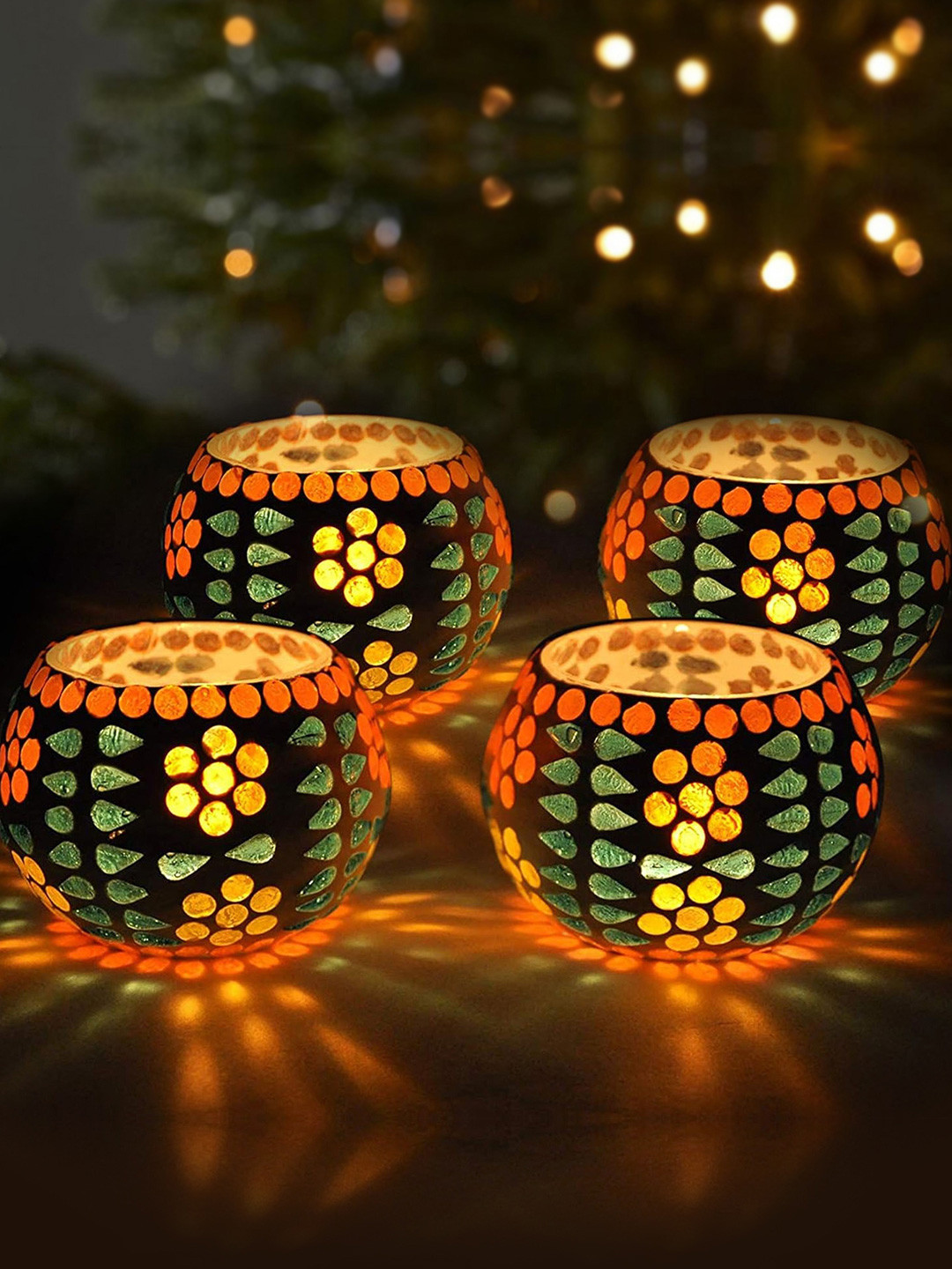 TIED RIBBONS Pack of 4 Glass Tealight Candle Holder