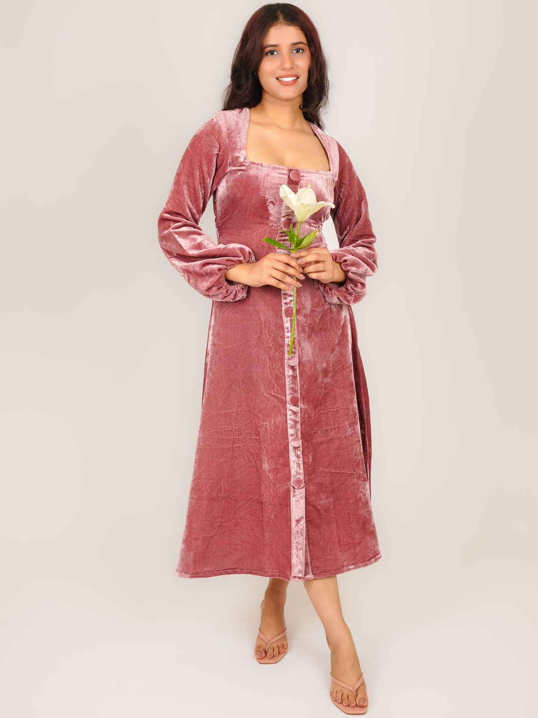 MONOMEE Velvet A-Line Midi Dress