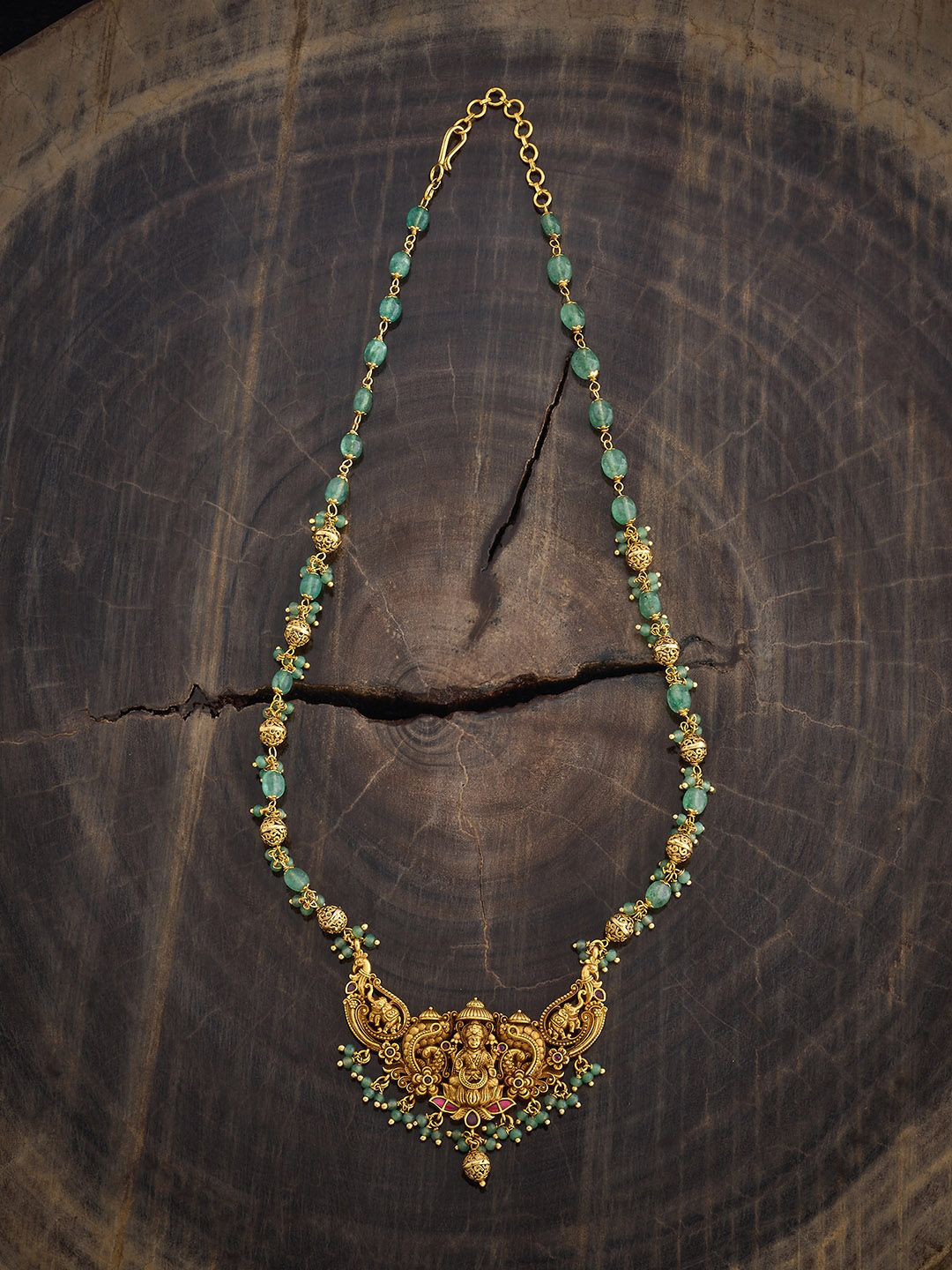 Kushal's Fashion Jewellery  Copper Ruby-Green Gold-Plated Antique Necklace