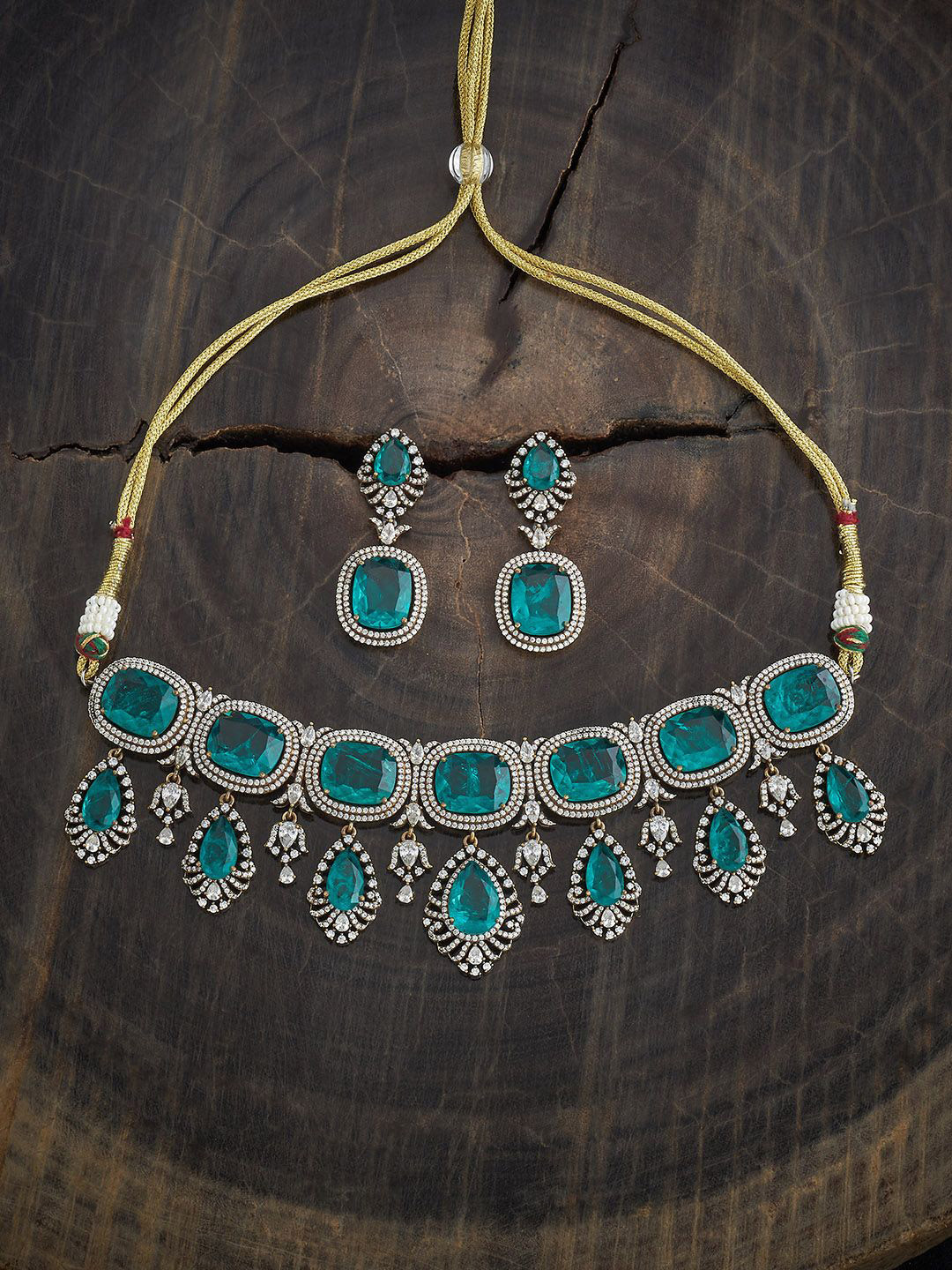 Kushal's Fashion Jewellery Victorian-Plated Kundan & Zircon Studded Jewellery Set