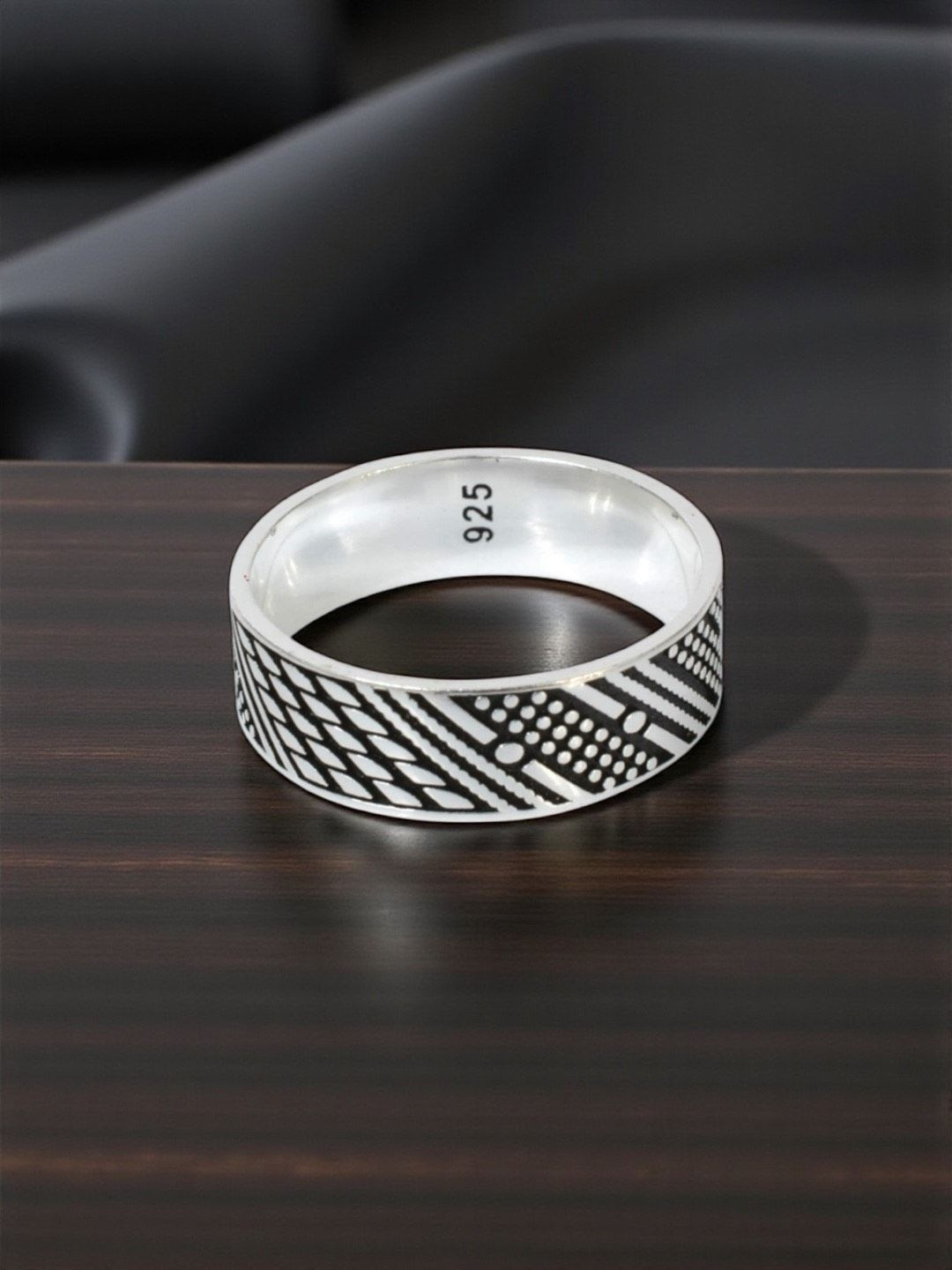 Azita Men 925 Sterling Silver Turkish Band Oxidised Finger Ring