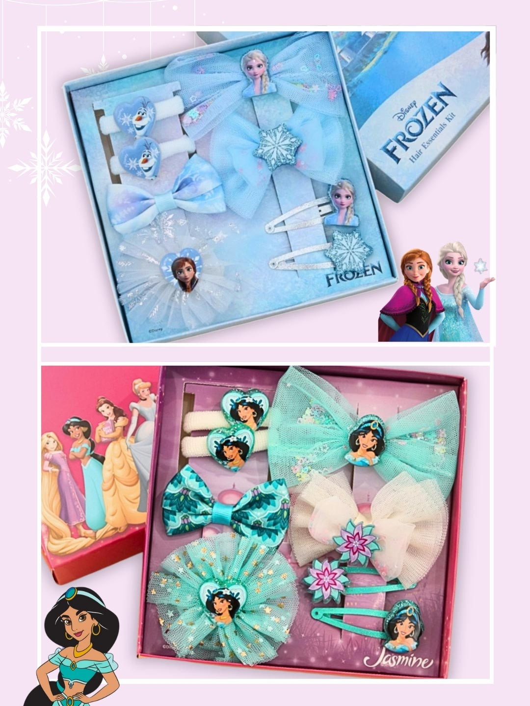 Disney by Yellow Bee Girls Set Of 2 Frozen Elsa & Princess Jasmine Hair Accessory Set