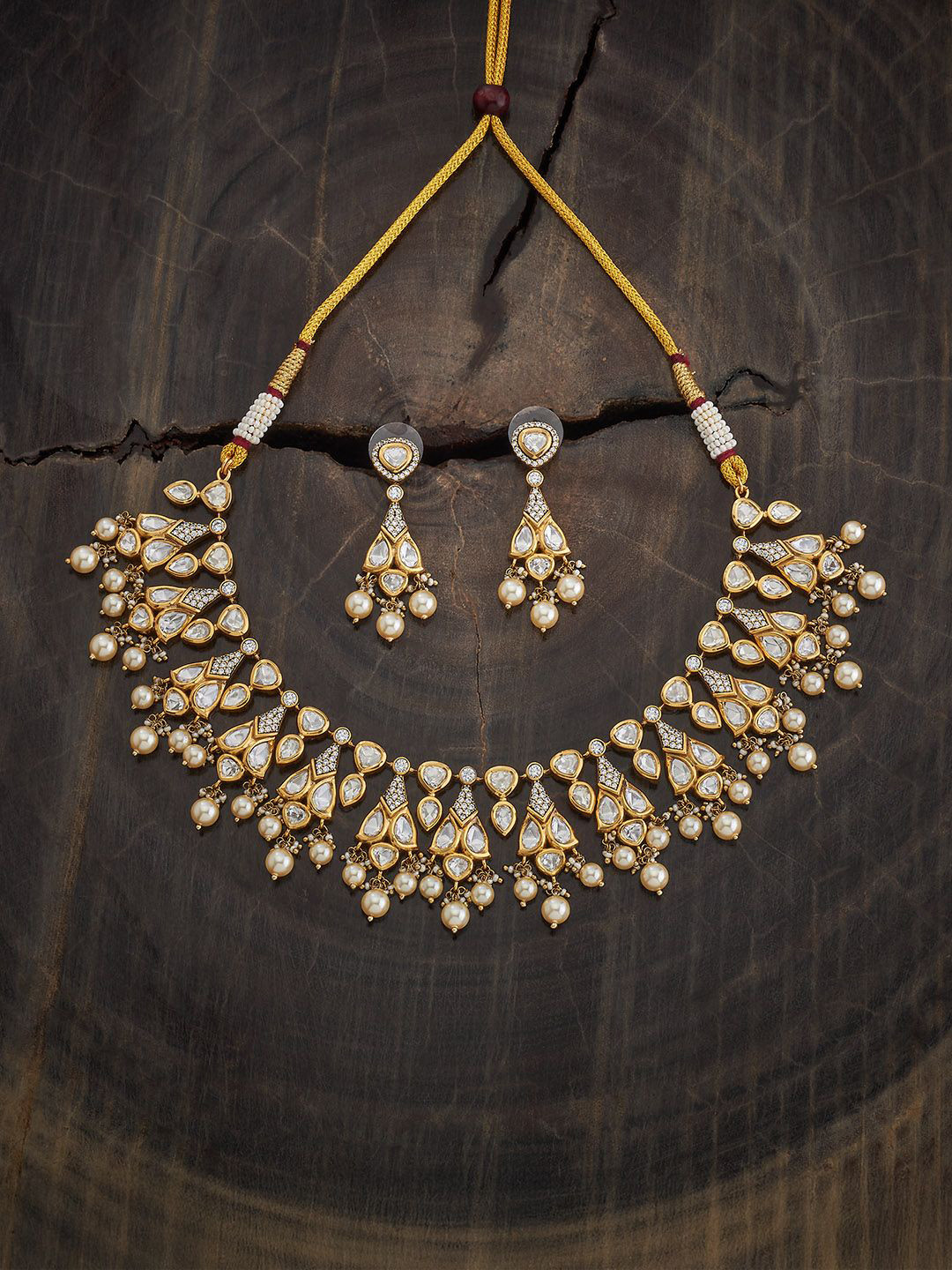 Kushal's Fashion Jewellery Embellished Bridal Victorian-Plated Kundan & Pearl Jewellery Set