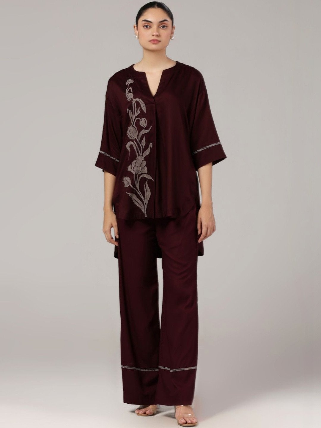 Truly Sma Embroidered Top With Trousers Co-Ords
