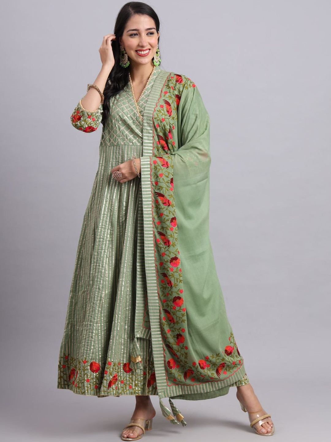 Hanu Textile Women Floral Embroidered Thread Work Floral Anarkali Kurta