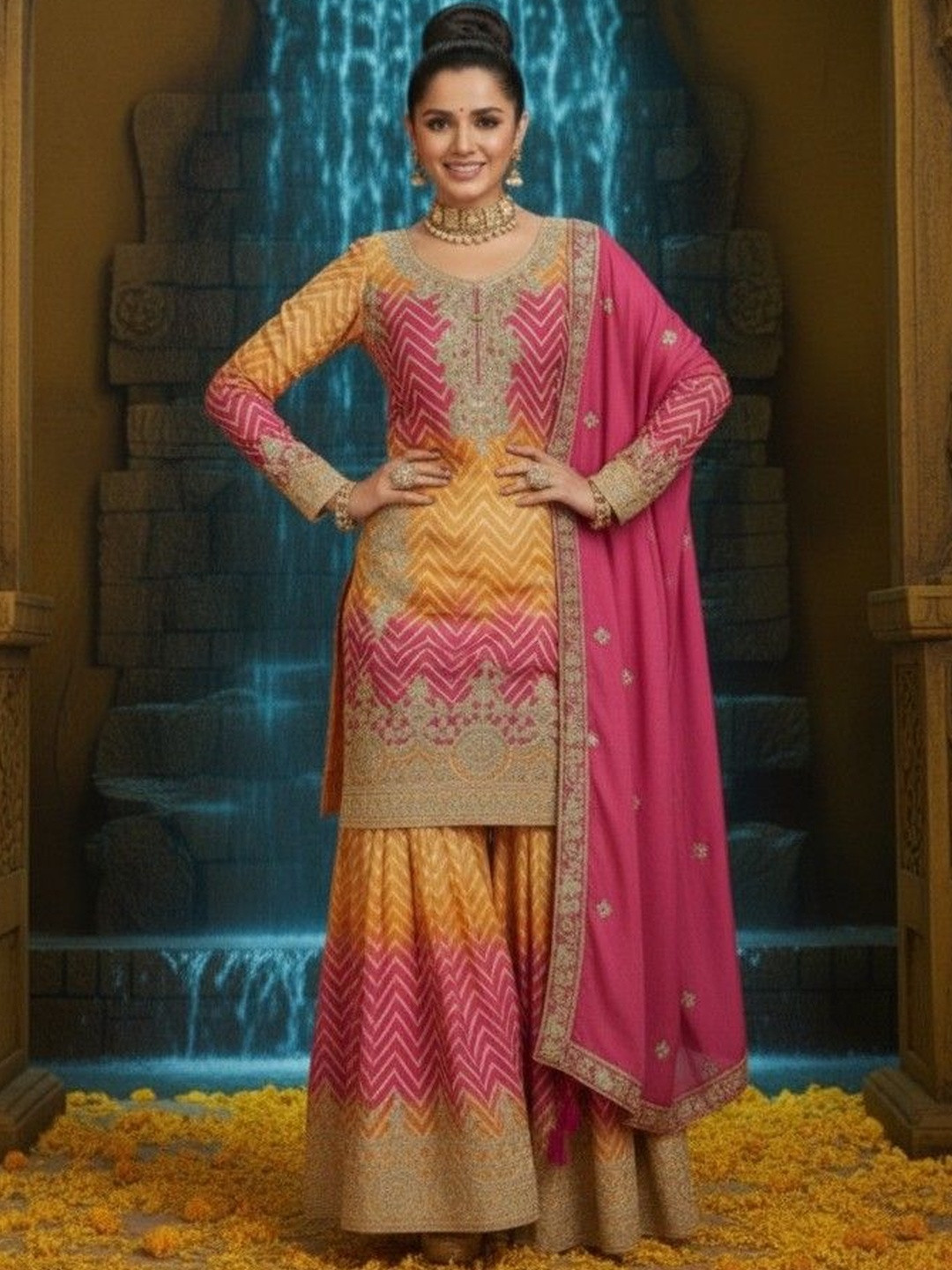 INDIAN POSHAK Women Regular Kurta with Sharara & With Dupatta