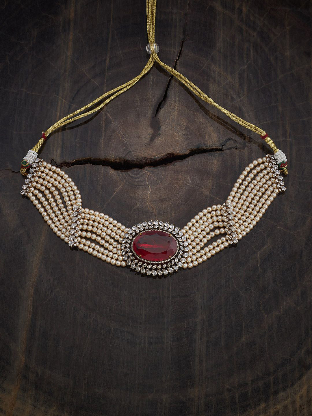 Kushal's Fashion Jewellery  Copper Ruby Victorian-Plated Cubic-Zircon Necklace