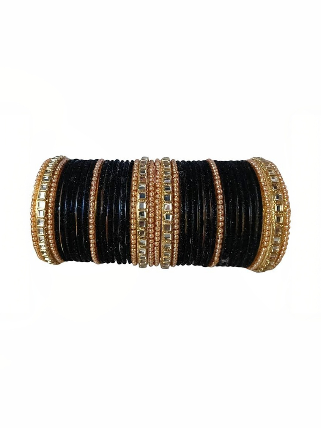 SD Star Black Glass Artificial Stones & Beads Bangle